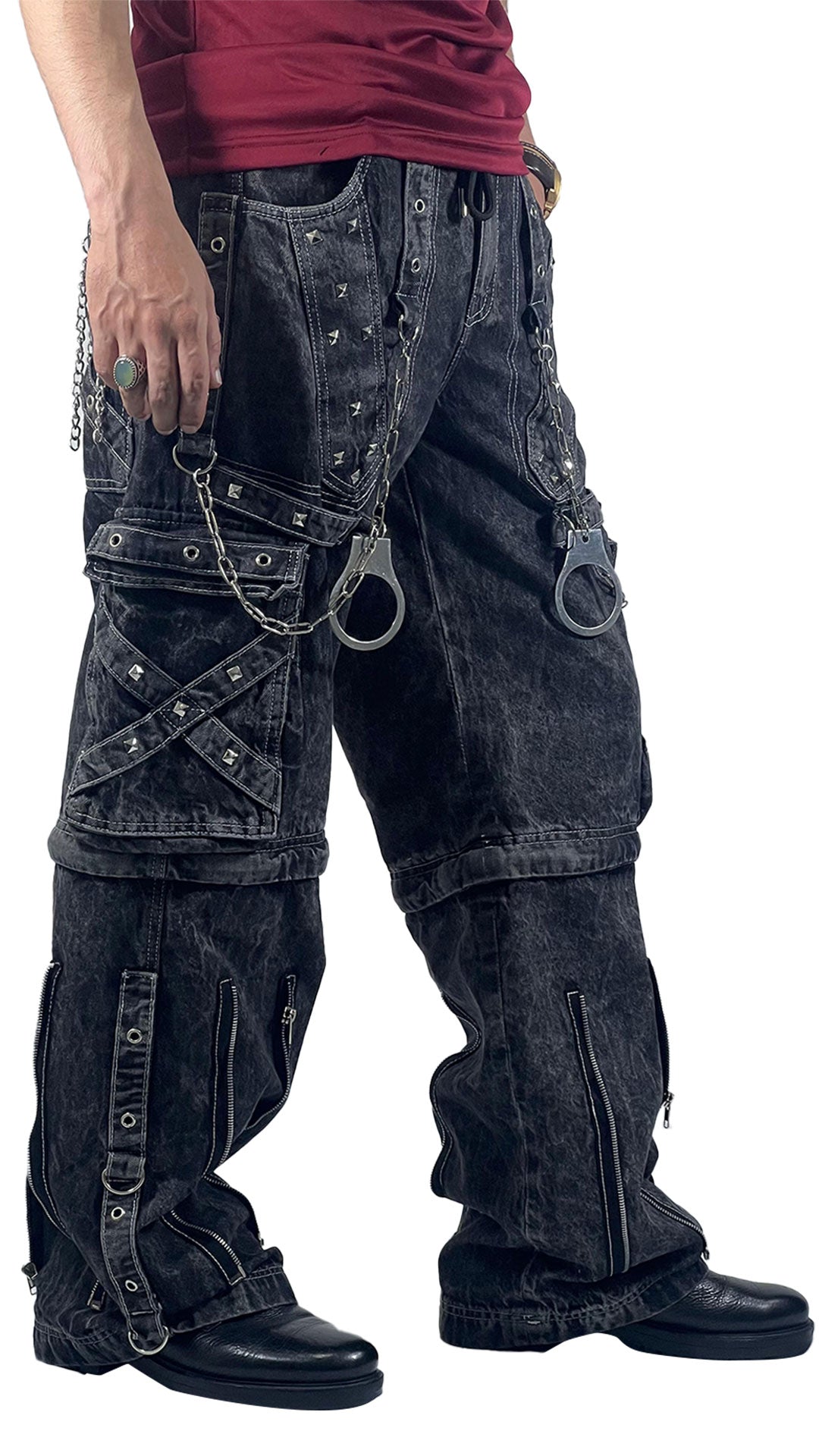 Grey Handmade Cyber Convertible Goth Cargo Pants – Unisex Gothic Streetwear